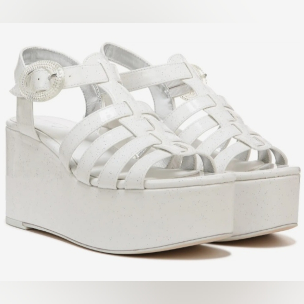 NEW Sam Edelman Circus NY Womens Gladiator White Glitter Platform Sandals SZ 8.5